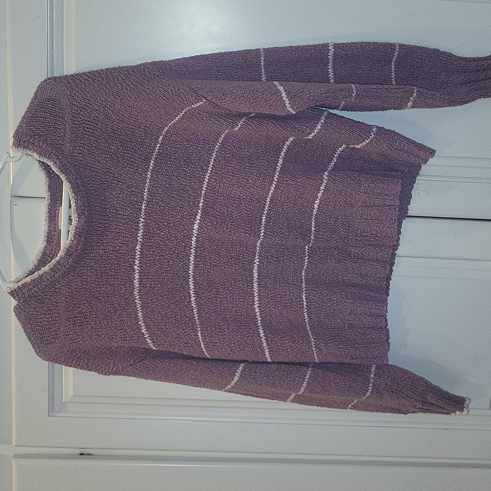 CAbi Lavender Striped Crew Neck Sweater